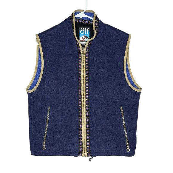 Alf Other - Vintage 1990's Alf Wool Fleece Vest Blue Zip Front Made in USA Size M